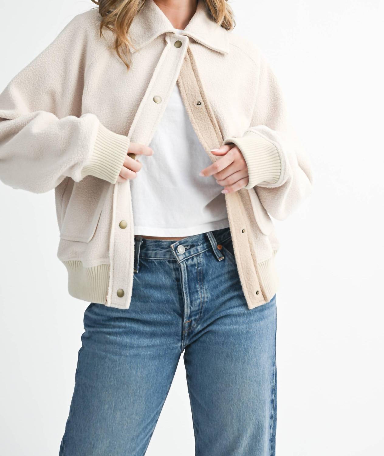 Aemi + Co - Cropped Button-Up Fleece Jacket