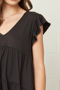 entro Tiered Ruffle Babydoll Top in black - women's blouse - view 4