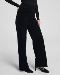 Spanx Corduroy Wide Leg Jeans in black - women's jeans - detail view