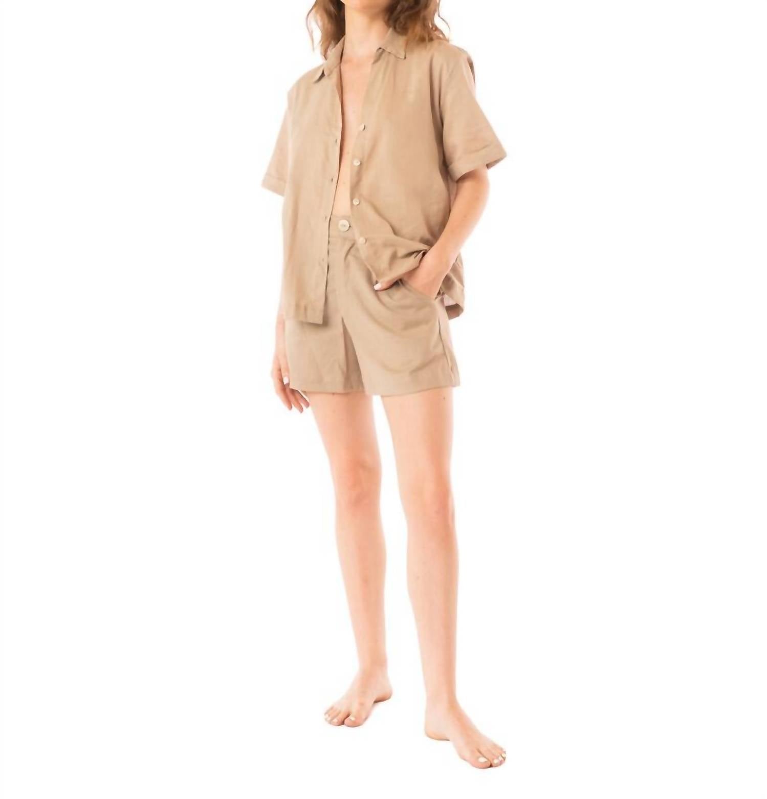 Kiby's Lena Button Down Top in beige - women's t-shirt