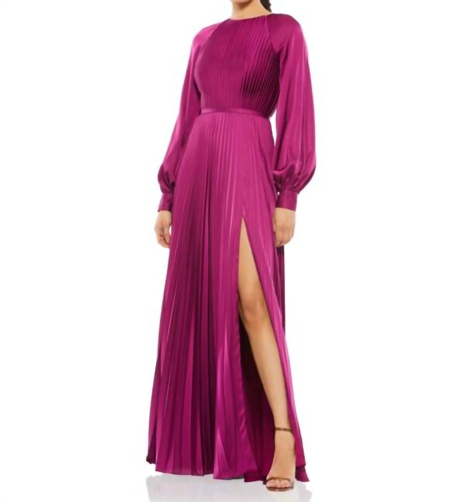MAC DUGGAL Bishop Sleeves Pleated Dress in berry - women's dress
