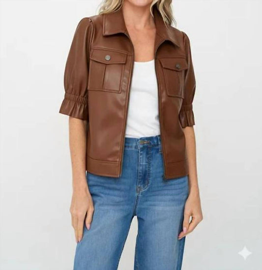 Six/Fifty - Jennie Faux Leather Flutter Sleeve Jacket