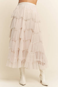 J.Nna - Tiered Ruffle Mesh Lined Maxi Skirt
