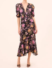 Misa Los Angeles Rosalie Wrap Midi Dress in dusted cluster - women's dress