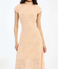 ROTATE Women's Mesh Capsleeve Maxi Dress in vanilla cream - women's dress - detail view