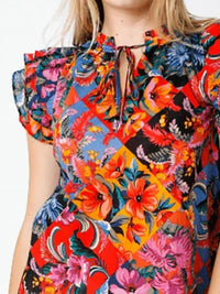 Olivaceous - Pretty Paradise Ruffle Sleeve Top