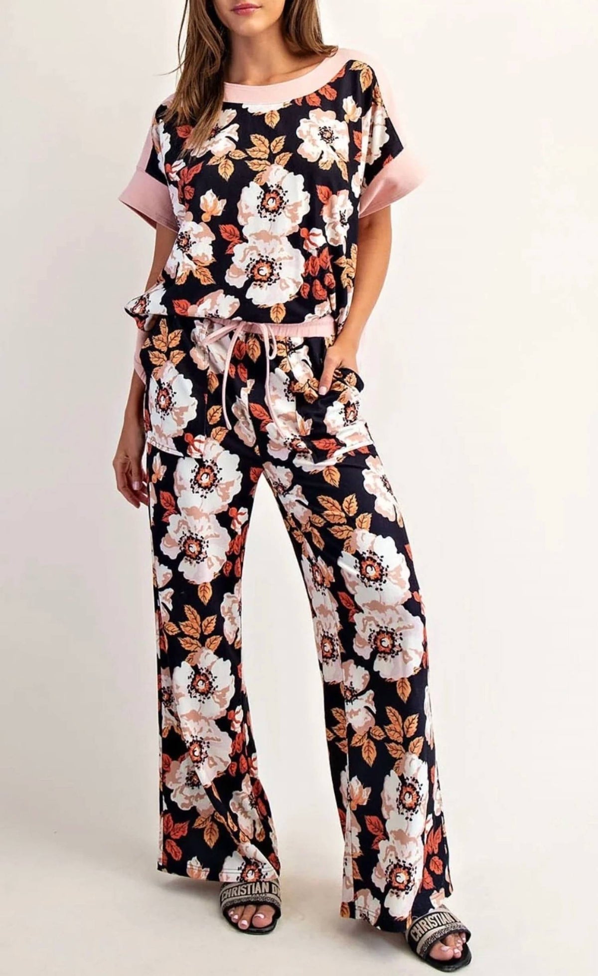 Ee:Some - Women's Floral Printed Dolman Sleeve Boxy Top
