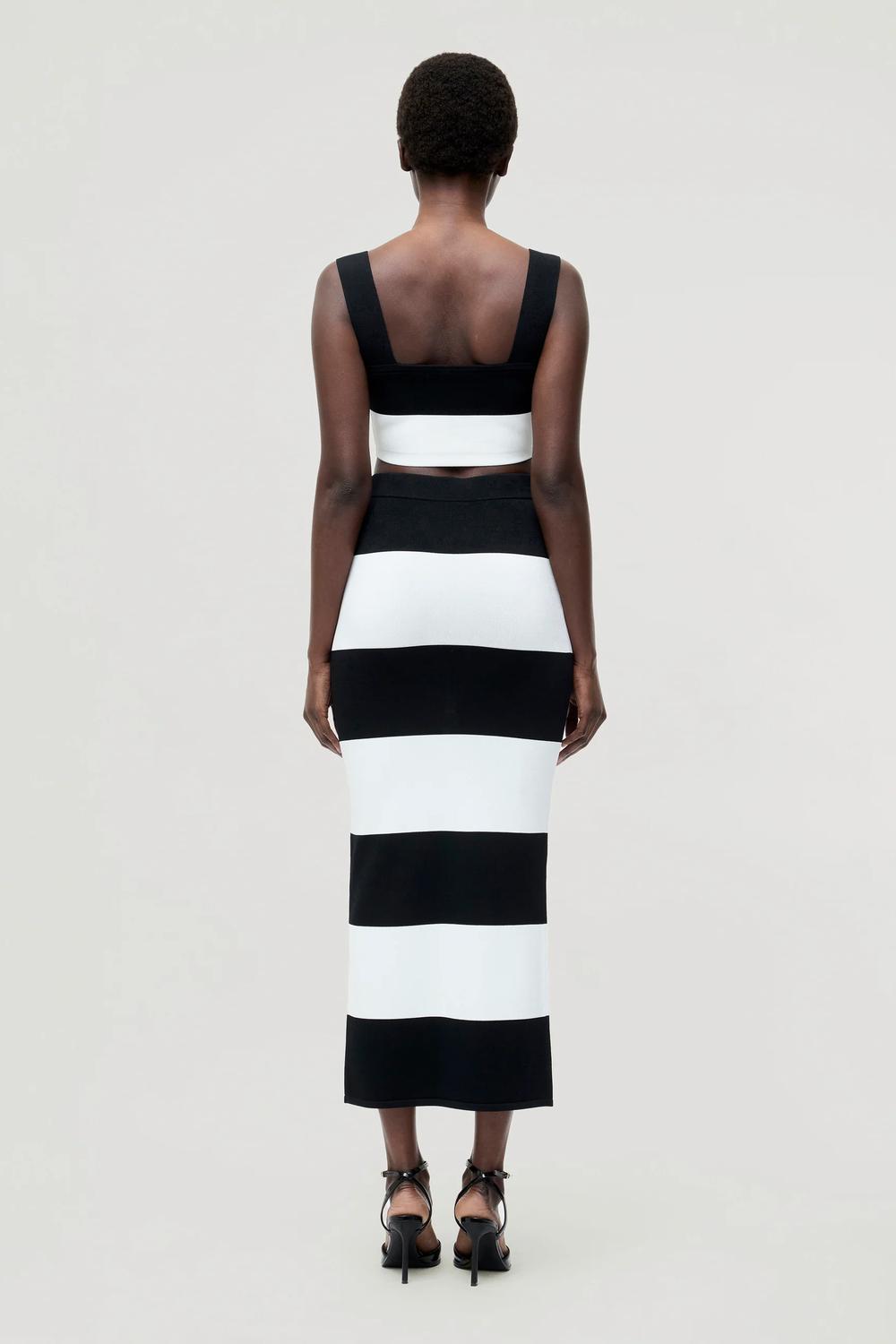 FRENCH CONNECTION Bodycon Knit Top in black summer white stripe - women's t-shirt - alternate view