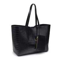 MiMi Wholesale Women's Tiffany Croc Tote Bag in black - women's bag - detail view