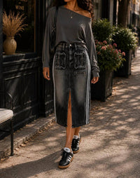 Surelymine - Raven Washed Cargo Midi Skirt