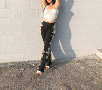 Follow Me Jade Acid Wash Pants in black - women's pants - detail view