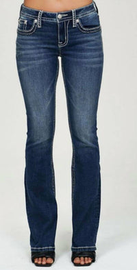 Miss Me Women's Mid Rise Boot Cut Jeans in medium blue - women's pants