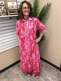 Umgee - Border Print V-neck Midi Dress
