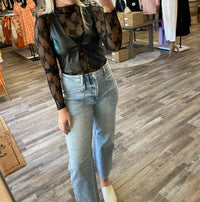 Blue Blush - Leather Front Tie Vest