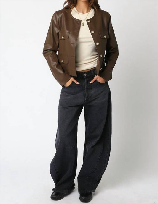 Olivaceous - Romi Faux Leather Jacket With Buttons