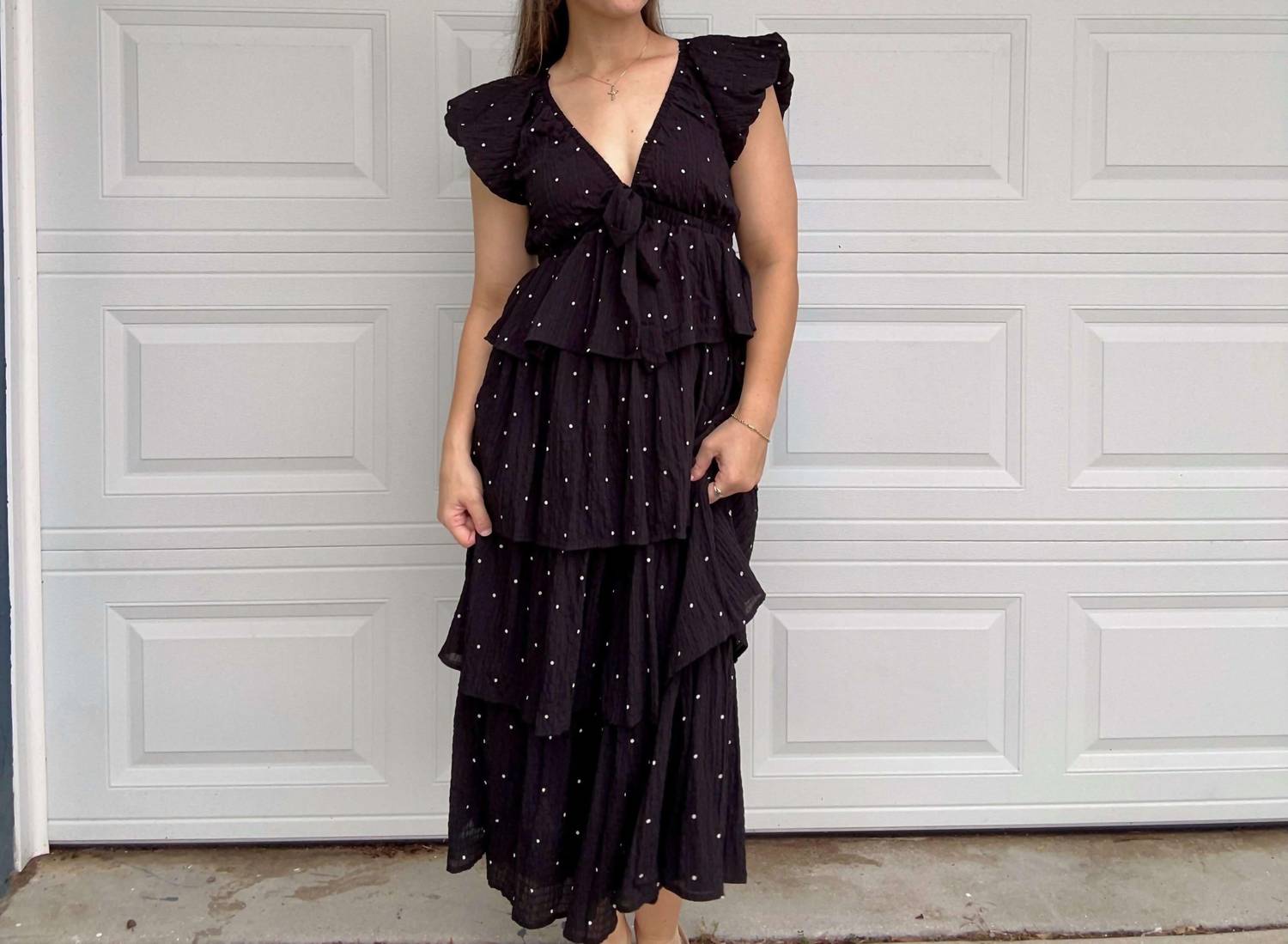 In The Beginning - Ruffle Polka Dot Midi Dress