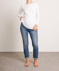 NOM Maternity Liv Long Sleeve Tee in white - women's long sleeve top