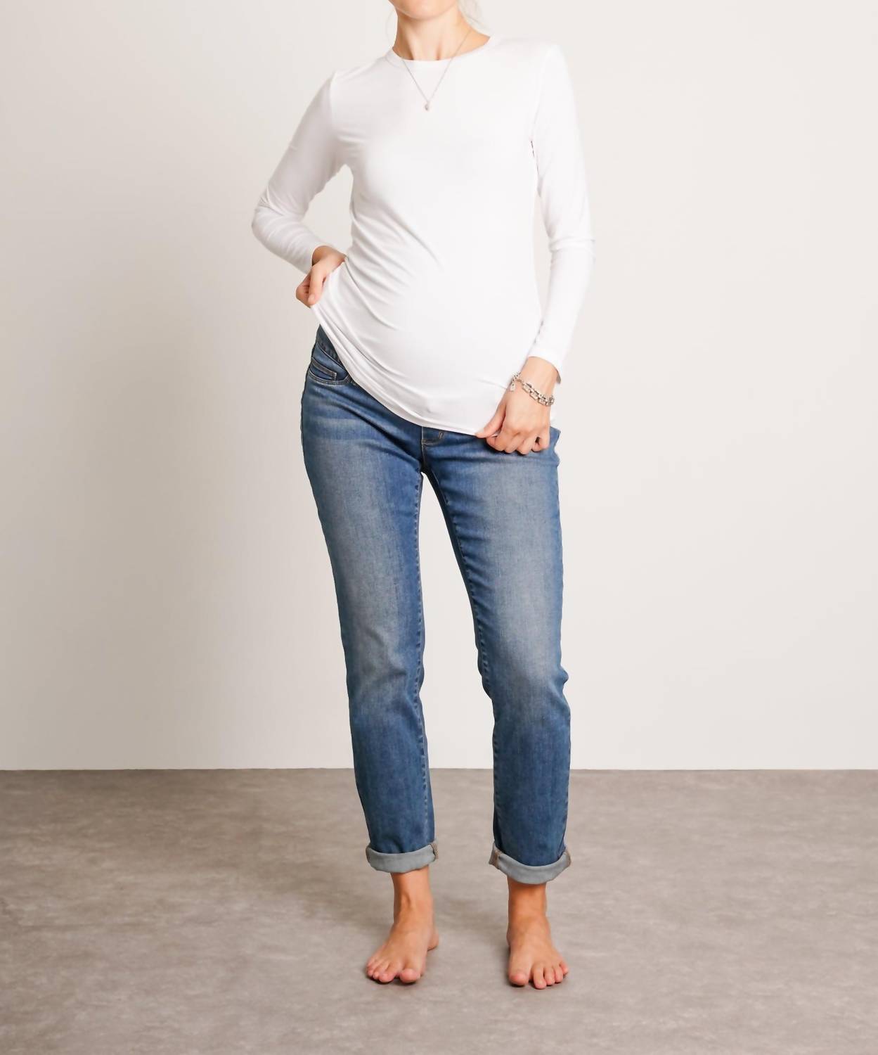 NOM Maternity Liv Long Sleeve Tee in white - women's long sleeve top