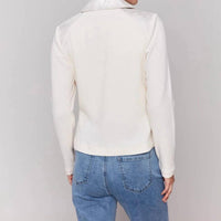 CHARLIE B Women's Foiled Vintage Fux Leather And Rib Knit Jacket in champagne - women's jacket - detail view
