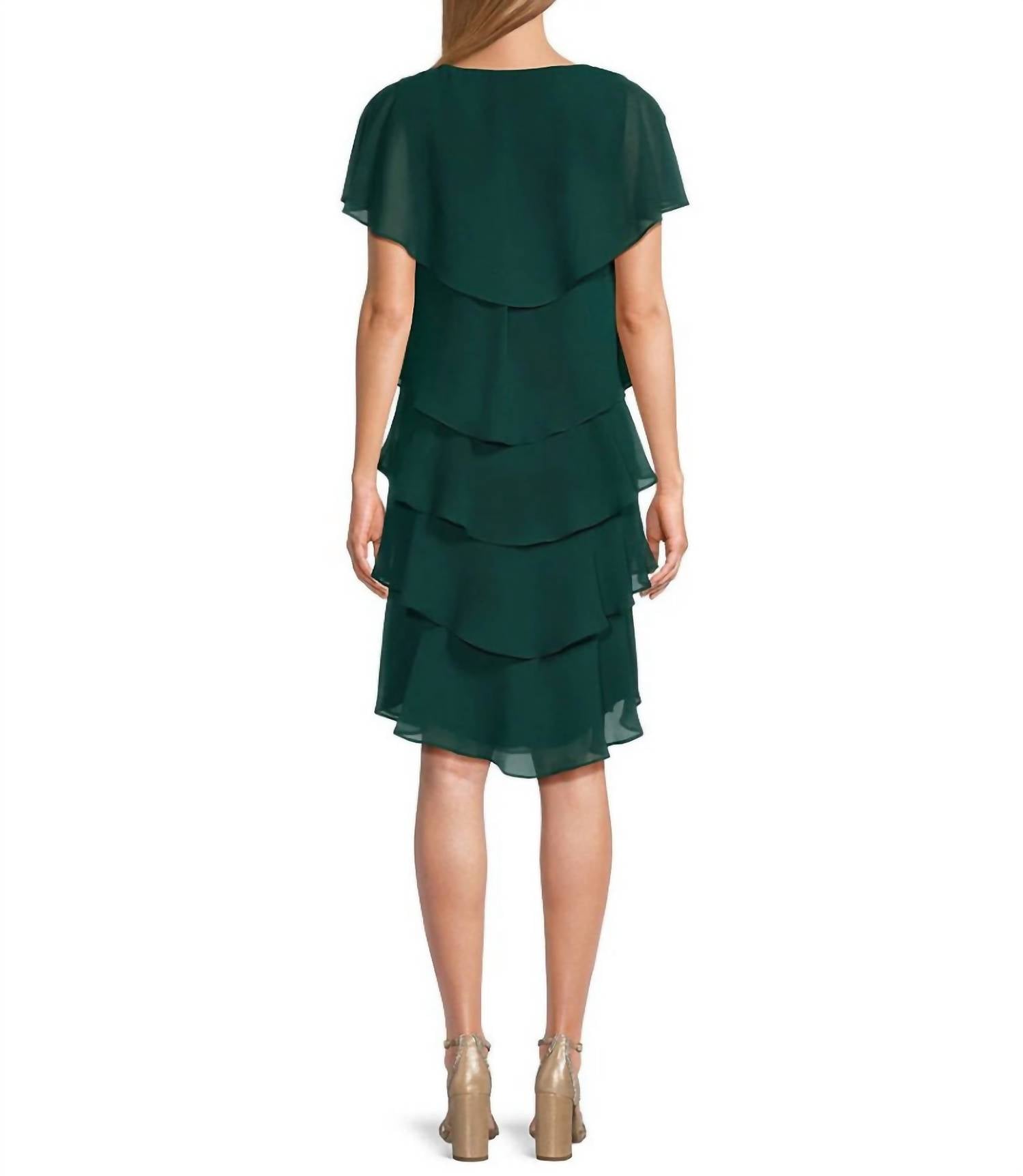 Slny - Georgette Tiered Capelet Dress