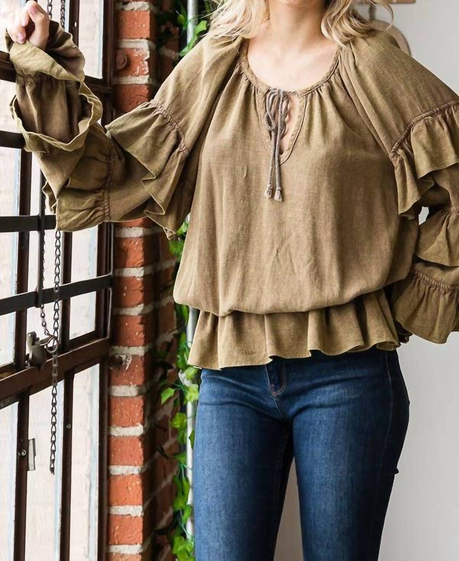 Oli & Hali - Washed Ruffle Sleeve Peplum Top