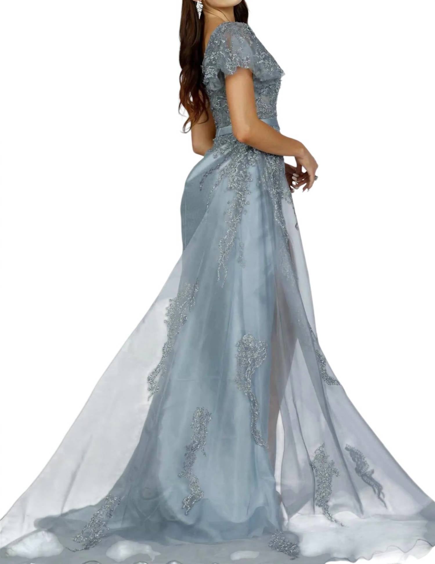 Terani Couture - SATIN MERMAID DRESS WITH RUFFLED ONE SHOULDER SLEEVE