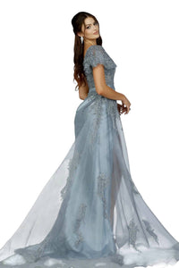 Terani Couture - SATIN MERMAID DRESS WITH RUFFLED ONE SHOULDER SLEEVE
