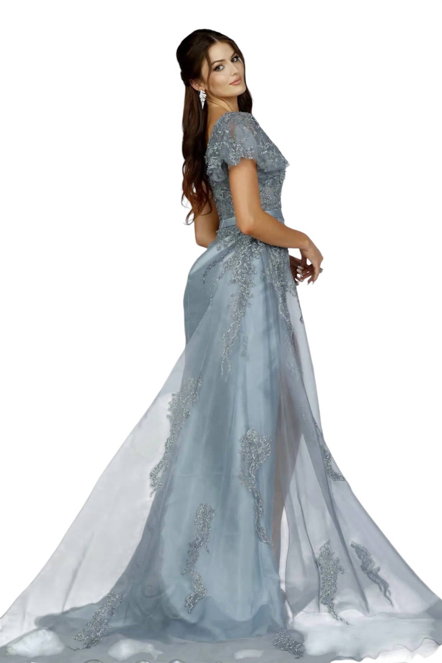 Terani Couture - SATIN MERMAID DRESS WITH RUFFLED ONE SHOULDER SLEEVE