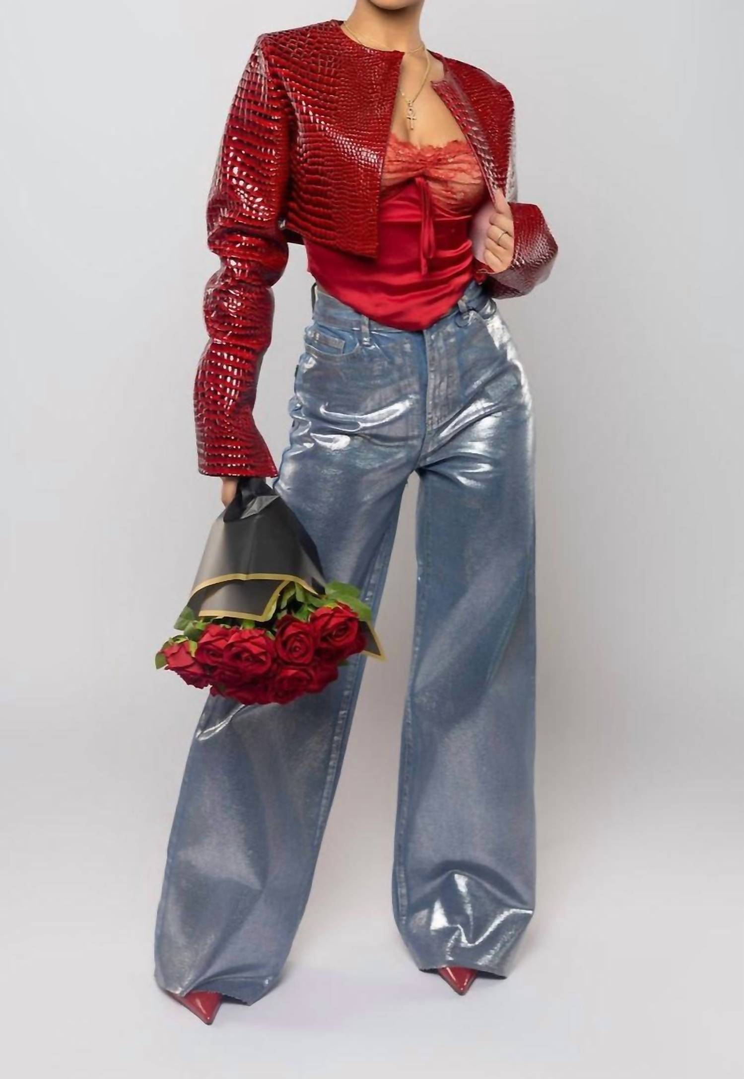 Vibrant Miu - Foil Wide Leg Jeans