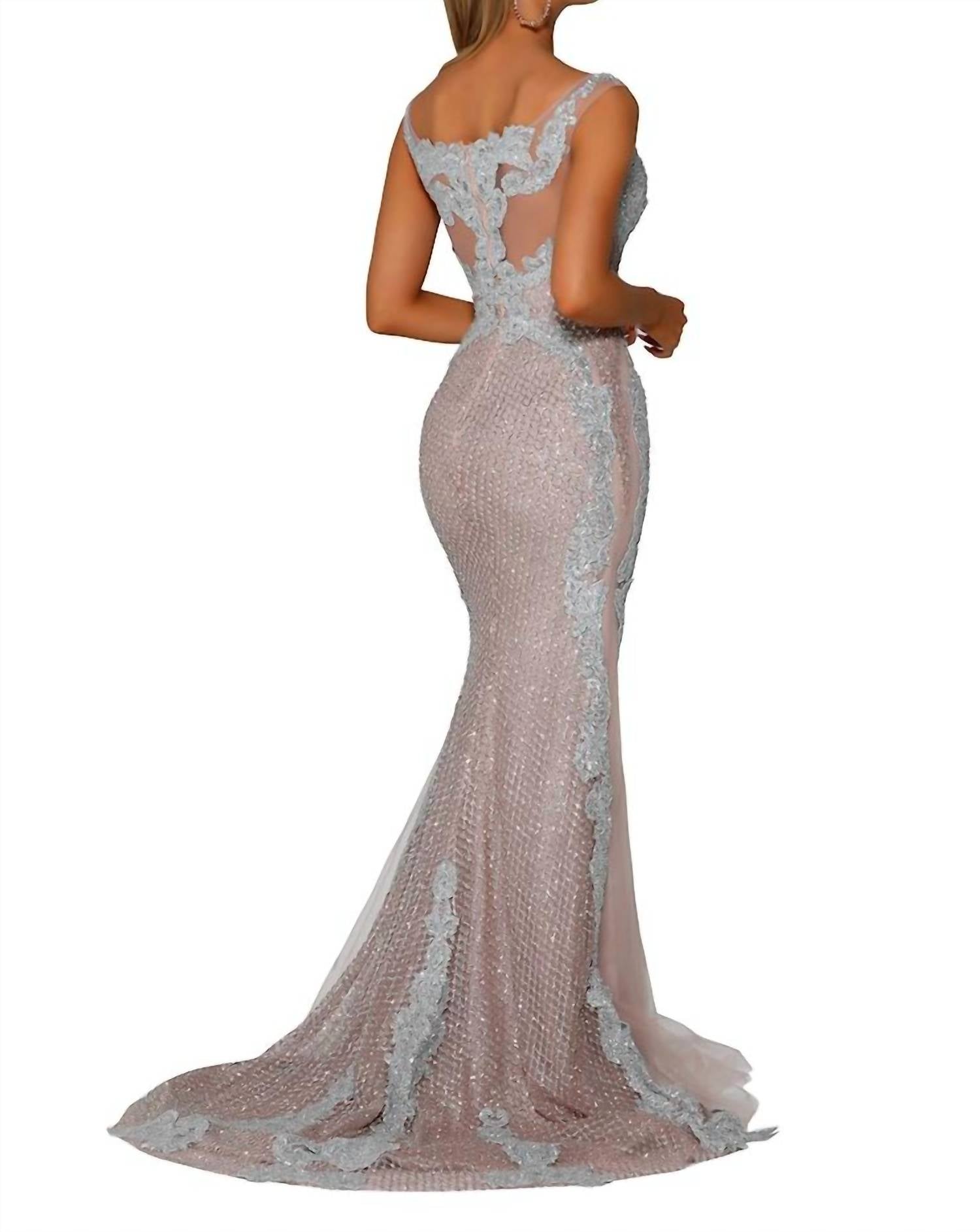 Portia&Scarlett - Cap Sleeve Glitter Appliqued Mermaid Gown