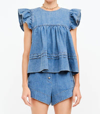 Sofie the Label Simone Poplin Shorts in denim - women's shorts