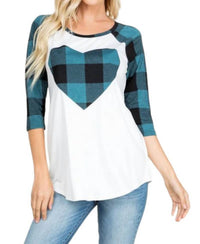Heimish Usa - Plaid Heart Raglan Tee