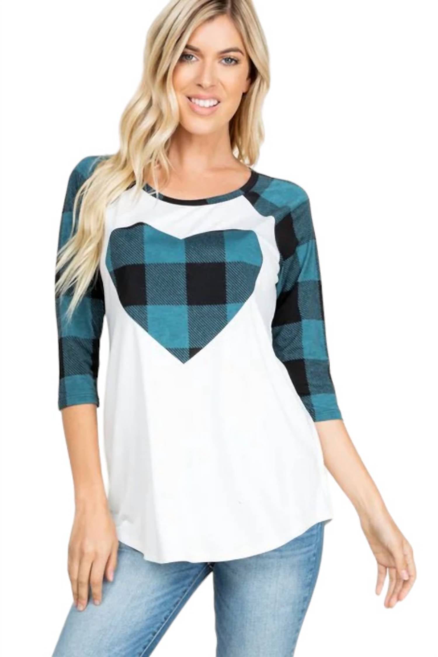 Heimish Usa - Plaid Heart Raglan Tee