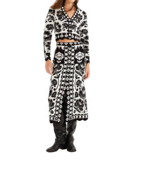 FARM RIO Floral Arabesque Knit Skirt in black white - women's skirt