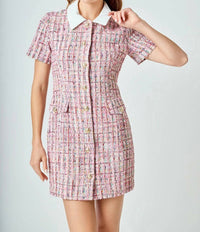 endless rose Tweed Short Sleeve Dress in pink - women's dress