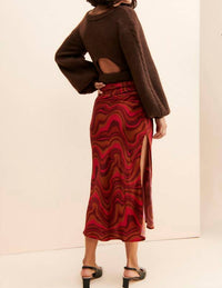 for Love & Lemons Eleanor Midi Skirt in red multi - women's skirt - detail view