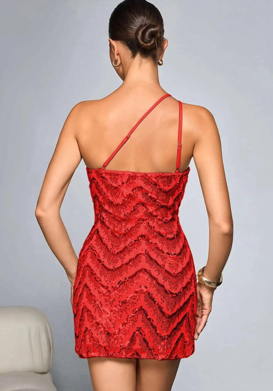 Rosa Clothing - One-shoulder Sequin Mini Dress