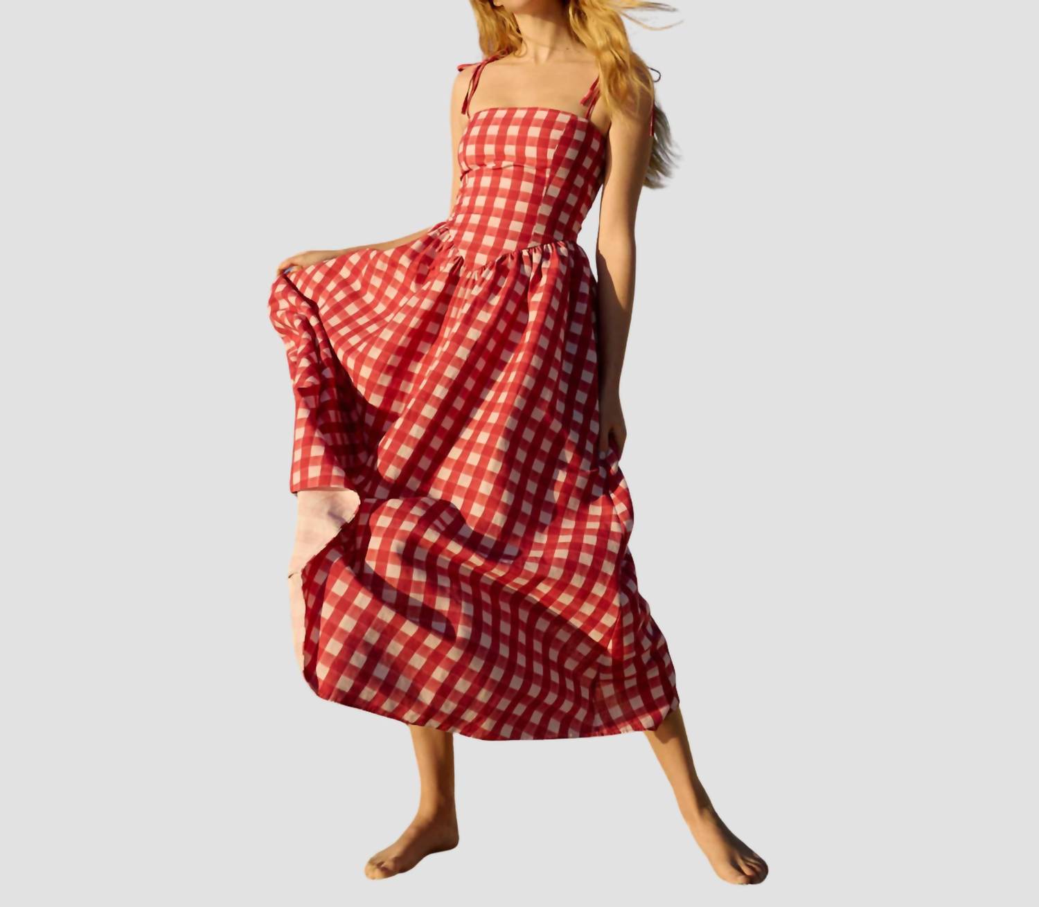 Aston Studio Polly Maxi Dress in redcurrant gingham - women's dress