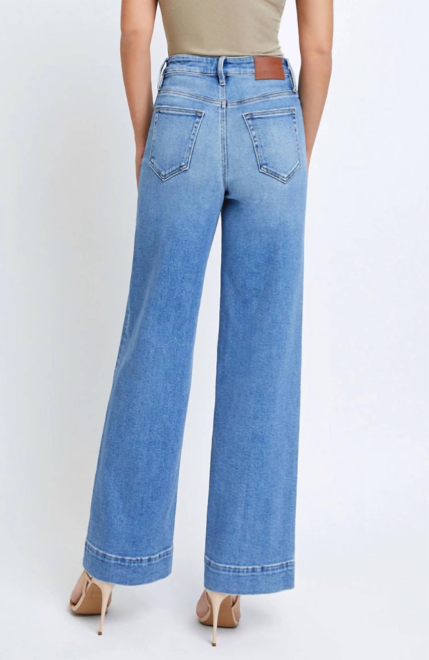 Hidden - Front Pocket High Waist Wide Leg Jean