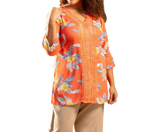 On The Plus Side - Print Tatum Bracelet Sleeve V-Neck Tunic - Plus Size