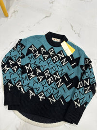 MARNI Men's 3d Blocks Logo Knit Sweater in black - men's sweater - detail view
