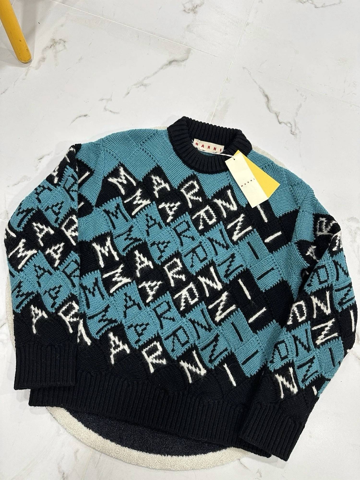 MARNI Men's 3d Blocks Logo Knit Sweater in black - men's sweater - detail view