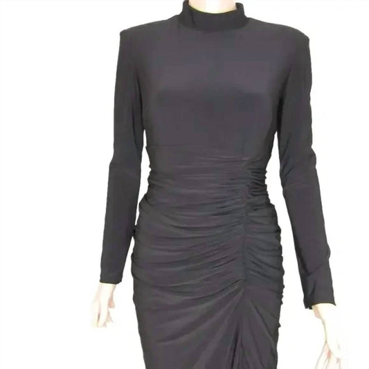 Betsy & Adam - Women's Stretch Ruched High Neck Long Gown