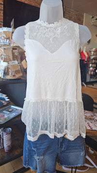 POL Women's Sleeveless Lace Blouse in white - women's blouse