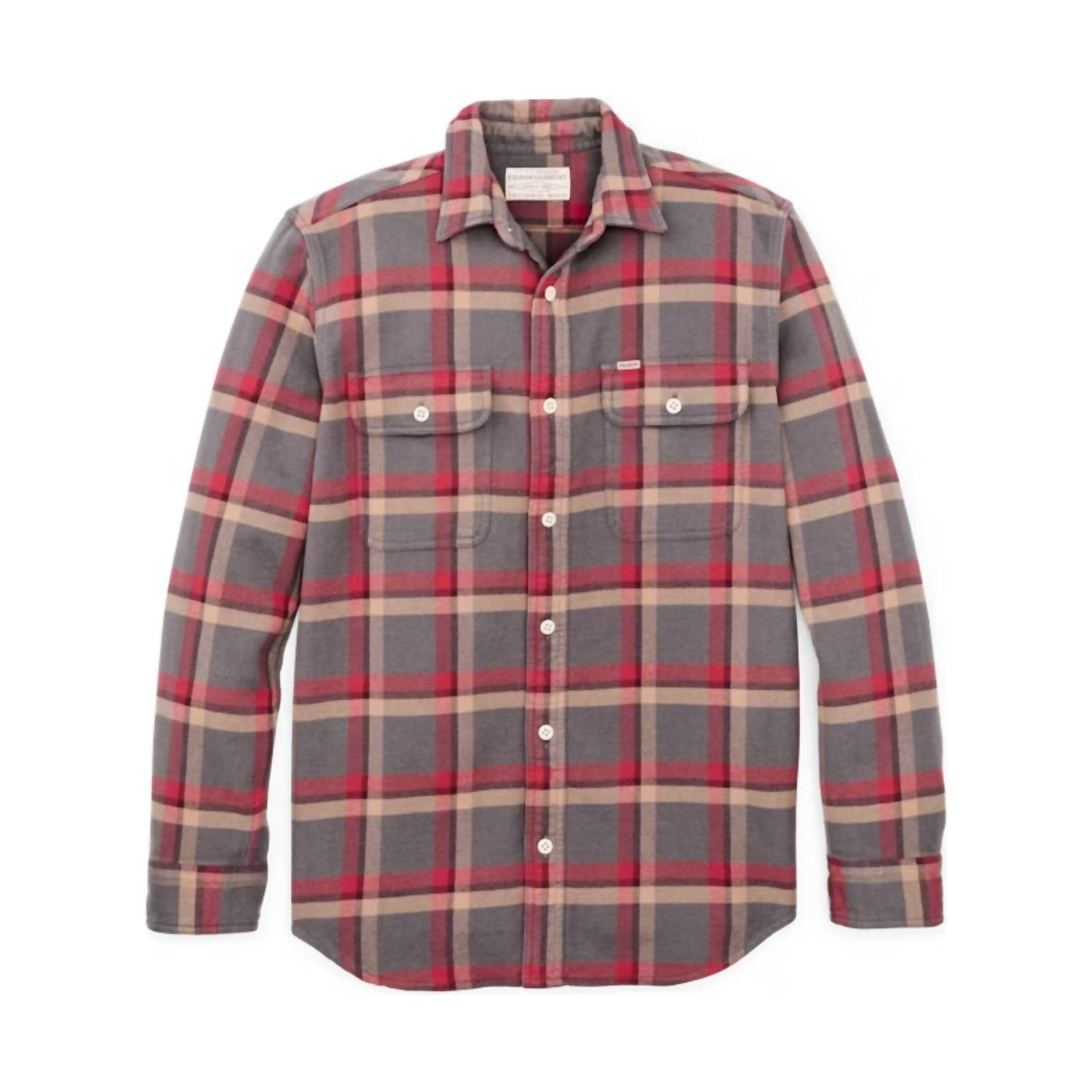 FILSON Men's Vintage Flannel Work Shirt in gray red multi plaid - men's shirt