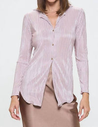 Reneec. - Plisse Solid Button Down Top With Collar