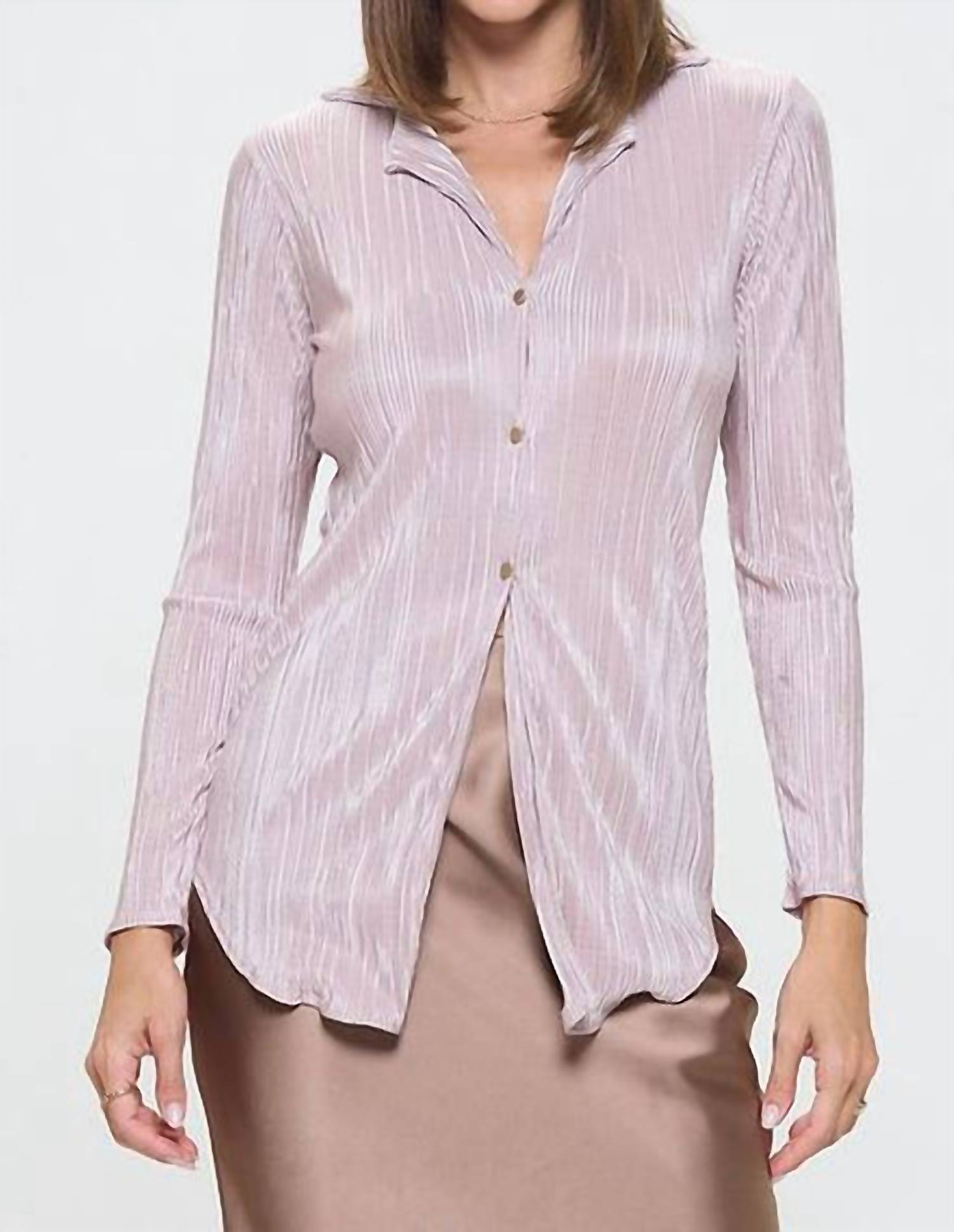Reneec. - Plisse Solid Button Down Top With Collar
