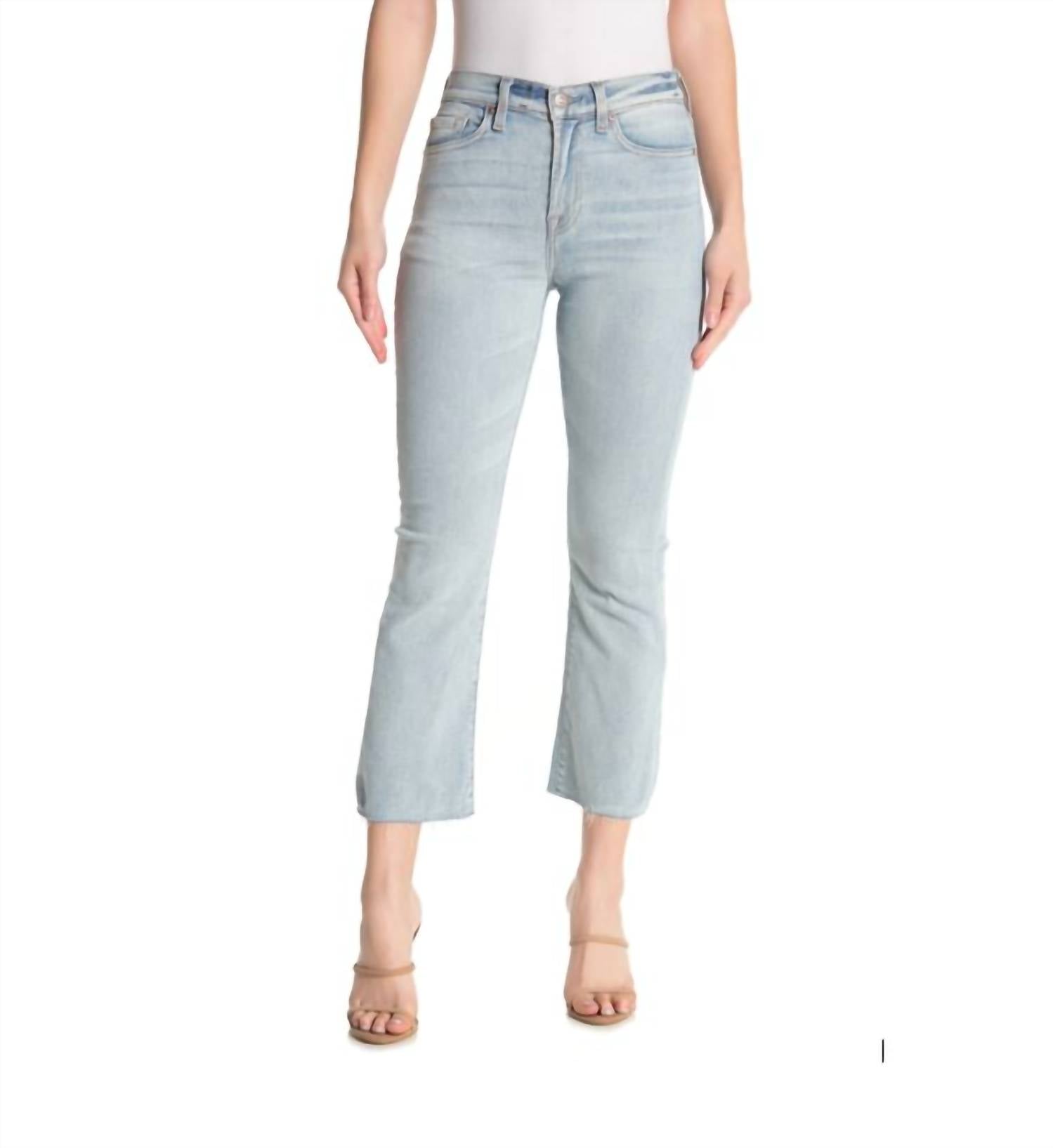 7 For All Mankind - High Rise Light Wash Kick Flare Raw Hem Jeans