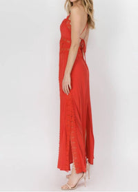 Fanco - Red Lace Backless Maxi Dress