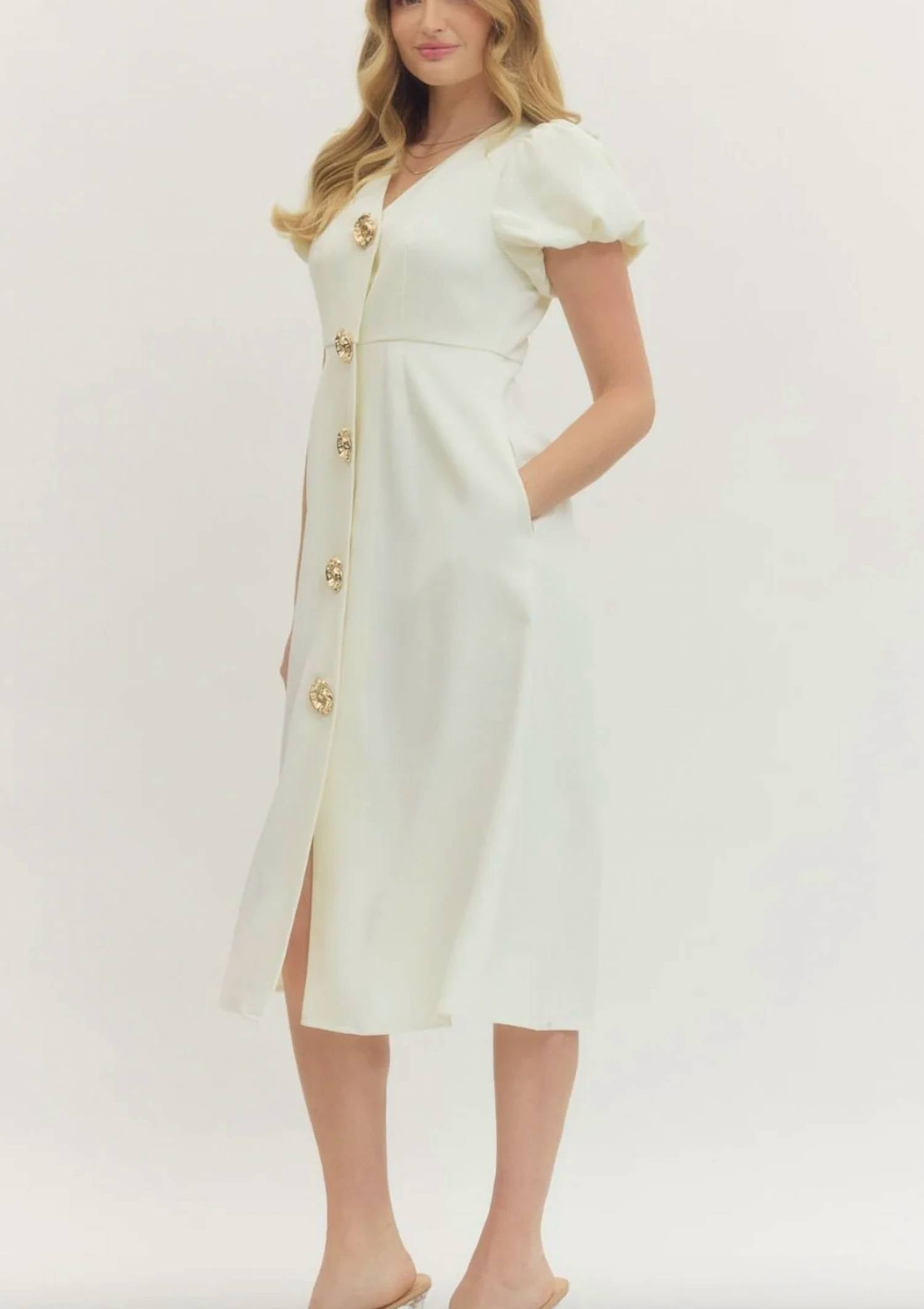 Entro - Puff Sleeve Midi Dress